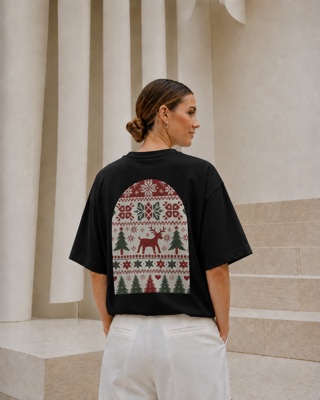 Reindeer + Christmas Sweater Baggy Tshirt