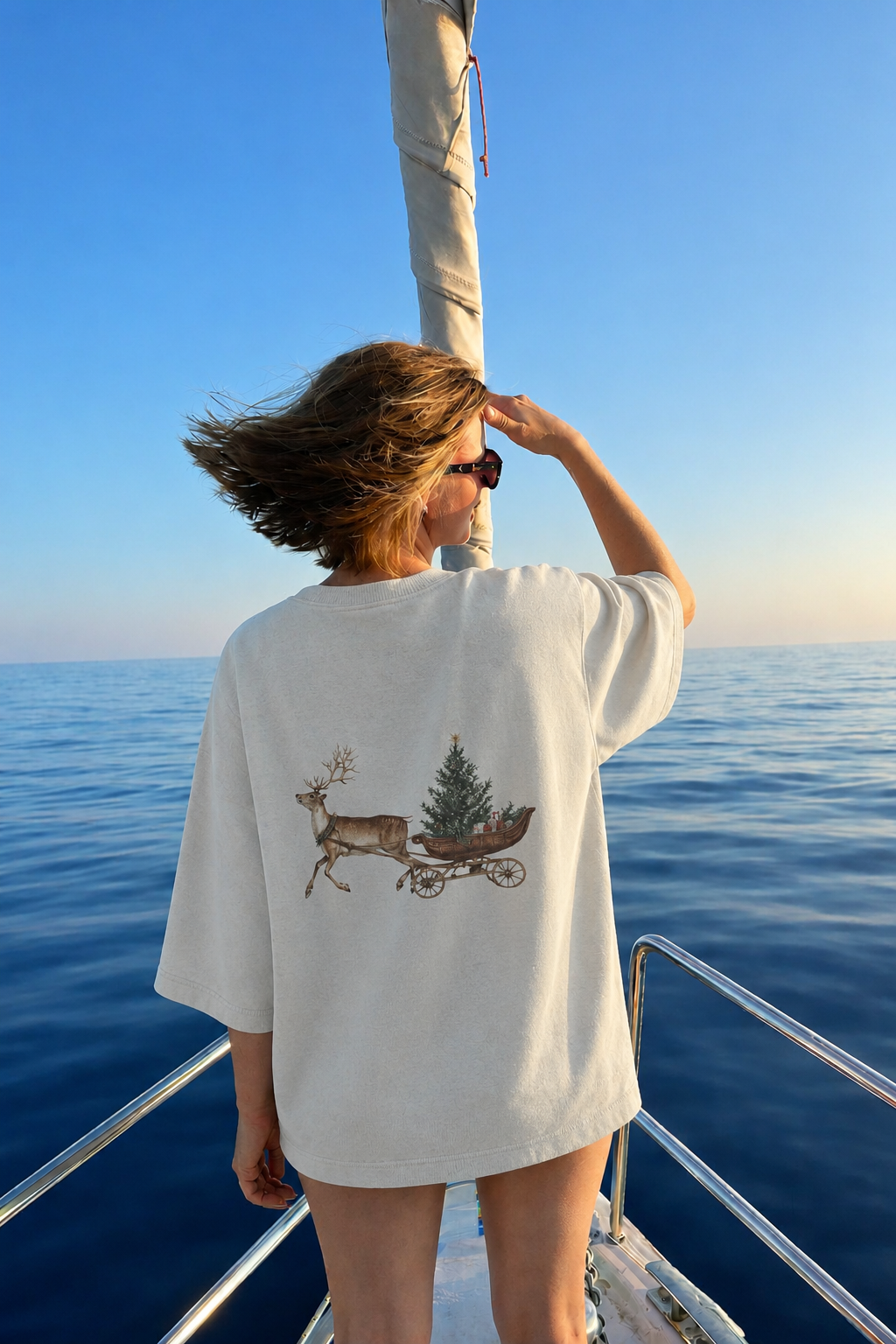 Christmas Rabbit + Sleigh Baggy Tshirt