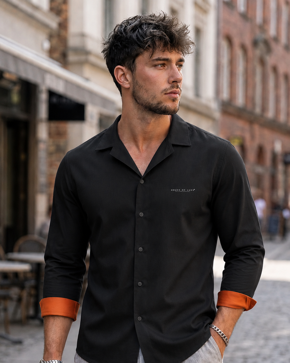 Noir Cuban Collar Shirt FS