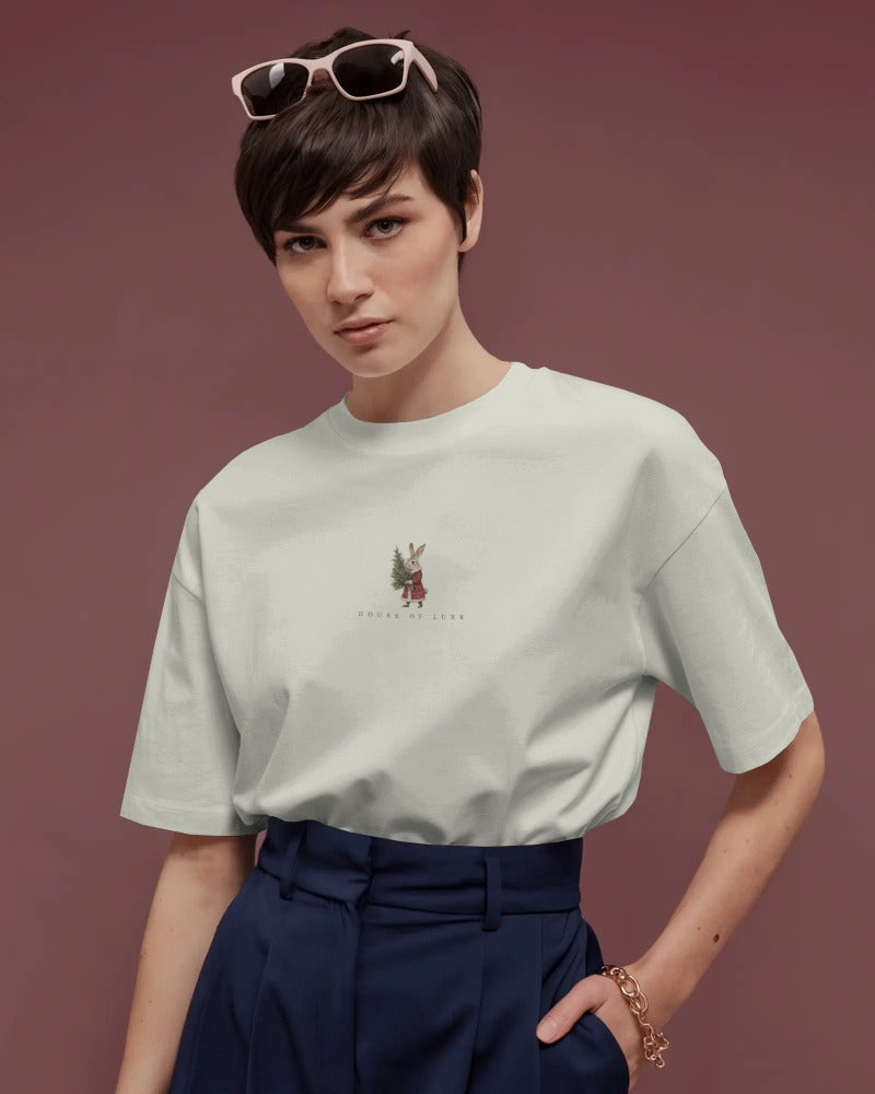 Christmas Rabbit + Sleigh Baggy Tshirt
