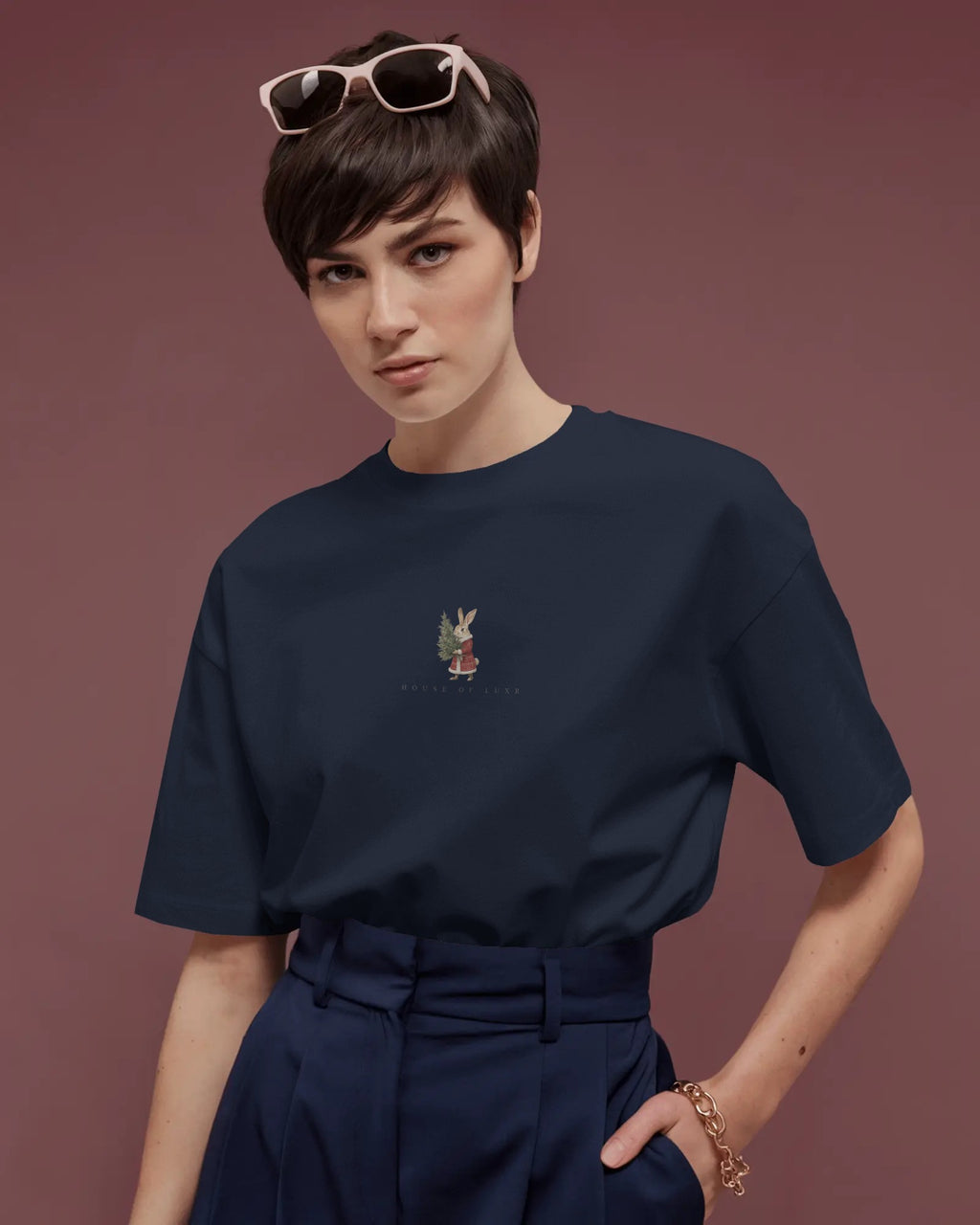 Christmas Rabbit + Sleigh Baggy Tshirt