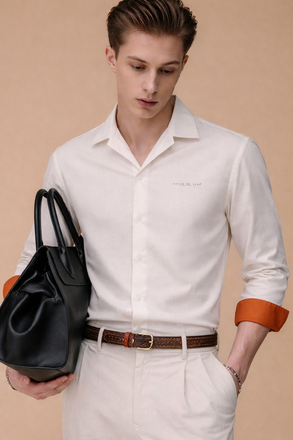 Unisex Shirt tailored in Italian Armani fabric 
- Off white (Full Sleeve)