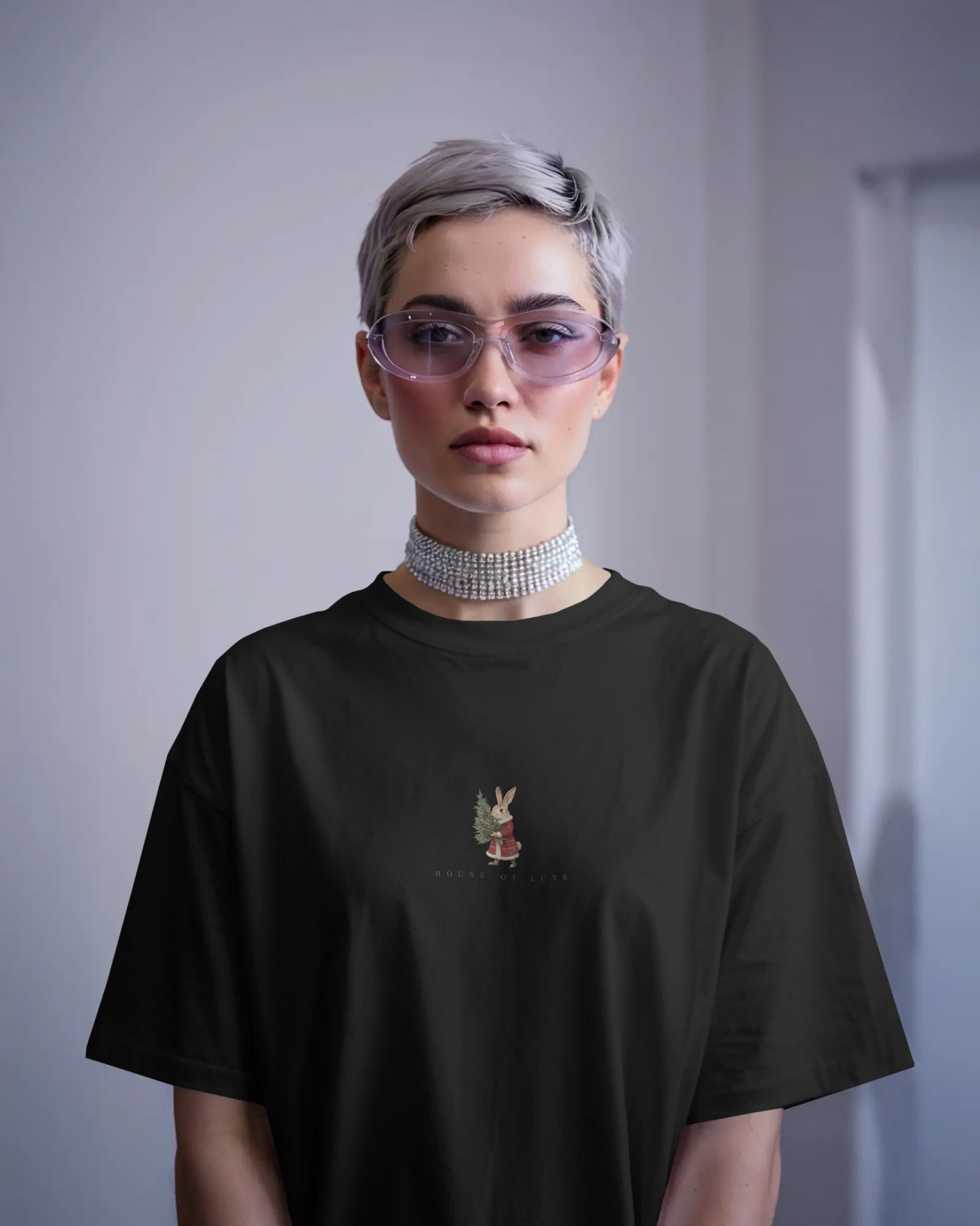 Christmas Rabbit + Sleigh Baggy Tshirt