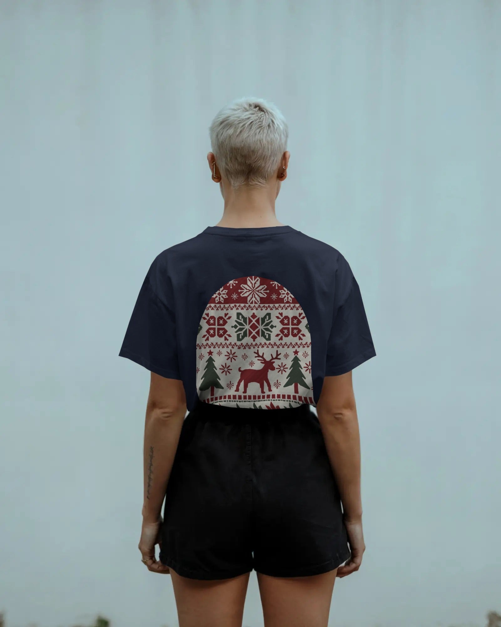 Reindeer + Christmas Sweater Baggy Tshirt