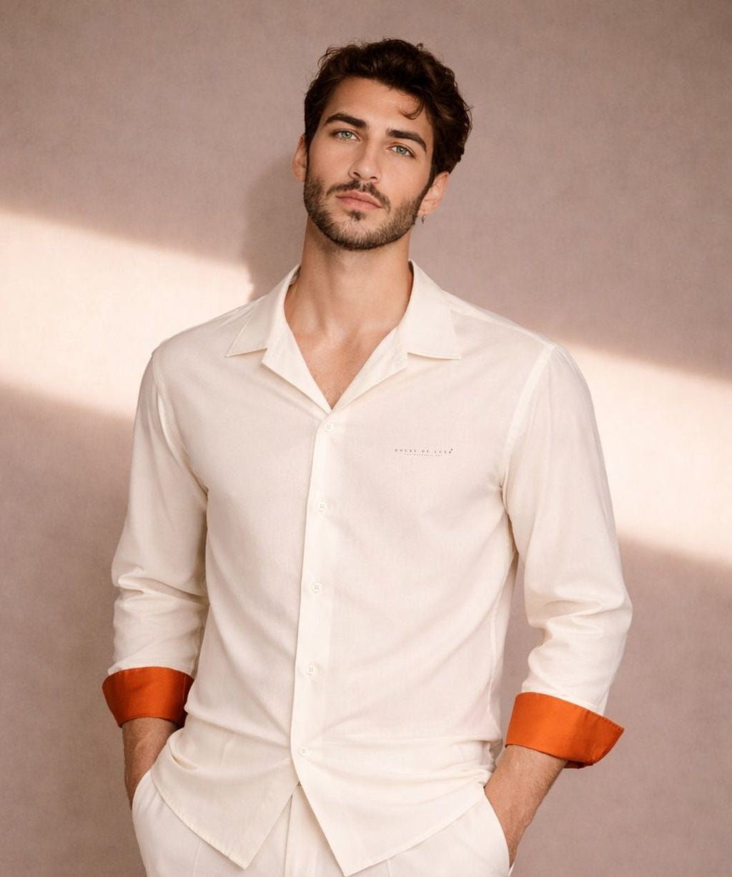 Unisex Shirt tailored in Italian Armani fabric 
- Off white (Full Sleeve)